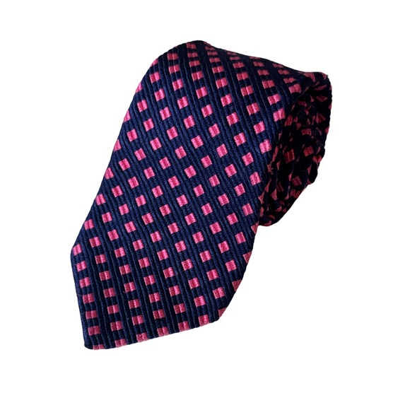 Turnbull & Asser mens blue pink check 100% silk luxury neck tie EUC